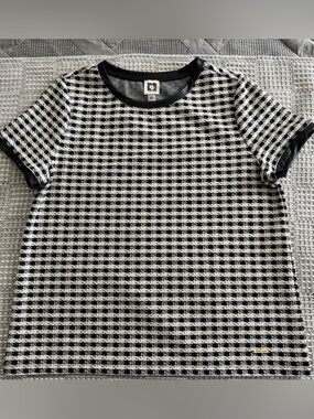 Black and White Knit Check Short Sleeve Top